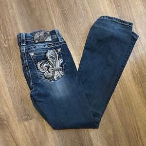 Miss Me Dark Blue Jeans with Silver Embroidery 26x31